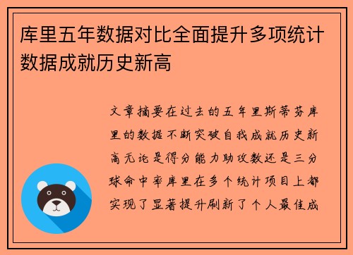 库里五年数据对比全面提升多项统计数据成就历史新高