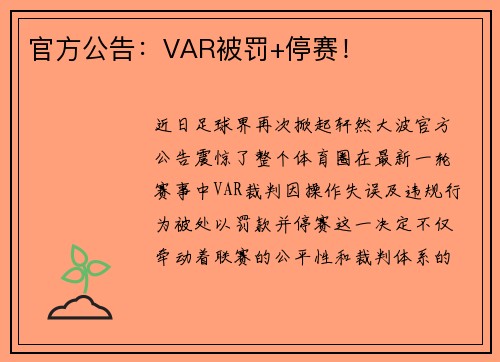 官方公告：VAR被罚+停赛！